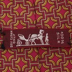 Hermes Burgundy Printed Silk Tie