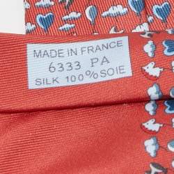 Hermès Red Up In The Clouds Printed Silk Skinny Tie