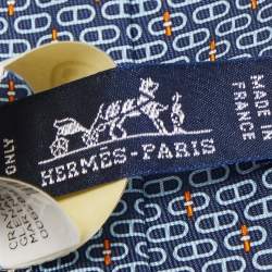 Pre Owned Hermes Navy Blue Glenan Printed Silk Skinny Tie