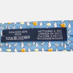 Hermes Blue Up In The Clouds Printed Silk Slim Tie