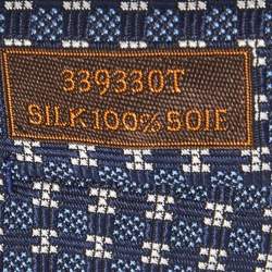 Pre Owned Hermès Navy Blue 7 H Cheval A La Couverture Silk Jacquard Slim Tie