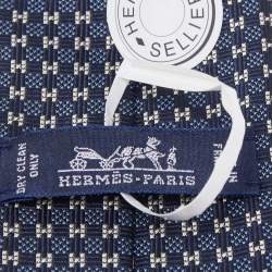 Pre Owned Hermès Navy Blue 7 H Cheval A La Couverture Silk Jacquard Slim Tie
