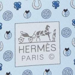 Pre Owned Hermès Blue Job Interview Printed Silk Slim Tie