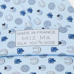 Pre Owned Hermès Blue Job Interview Printed Silk Slim Tie