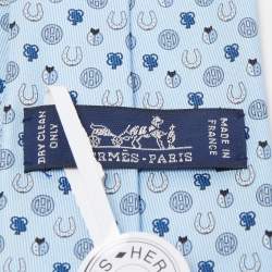 Pre Owned Hermès Blue Job Interview Printed Silk Slim Tie