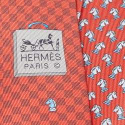 Pre Owned Hermès Red 7 Reve de Jockey Printed Silk Slim Tie