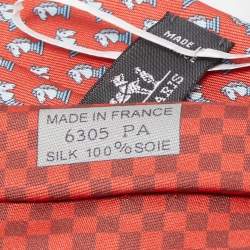 Pre Owned Hermès Red 7 Reve de Jockey Printed Silk Slim Tie