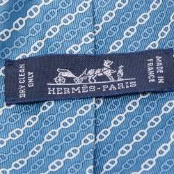 Pre Owned Hermès Blue Levez l'Ancre Printed Silk Slim Tie