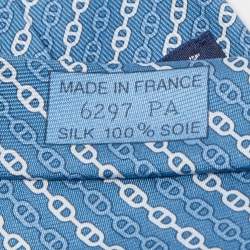 Pre Owned Hermès Blue Levez l'Ancre Printed Silk Slim Tie