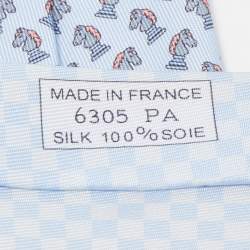 Hermès Blue Echec et Mat Twillbi Printed Silk Slim Tie