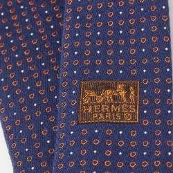 Pre Owned Hermes Navy Blue Cercles Et Pois Silk & Wool Jacquard Slim Tie