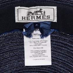 Hermes Navy Blue Striped Detail Hemp Claudio Hat (60)
