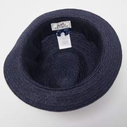 Hermes Navy Blue Striped Detail Hemp Claudio Hat (60)