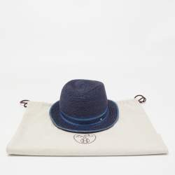 Hermes Navy Blue Striped Detail Hemp Claudio Hat (60)