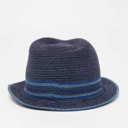 Hermes Navy Blue Striped Detail Hemp Claudio Hat (60)