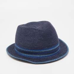 Hermes Navy Blue Striped Detail Hemp Claudio Hat (60)