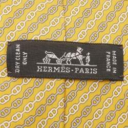 Hermès Yellow Levez l'Ancre Printed Silk Slim Tie