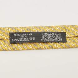 Hermès Yellow Levez l'Ancre Printed Silk Slim Tie