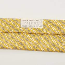 Hermès Yellow Levez l'Ancre Printed Silk Slim Tie