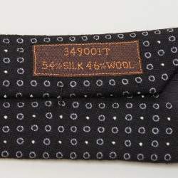 Pre Owned Hermès Black Cercles Et Pois Silk & Wool Jacquard Slim Tie