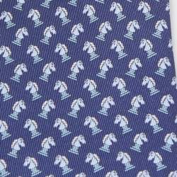 Pre Owned Hermès Navy Blue Echec Et Mat Printed Silk Slim Tie