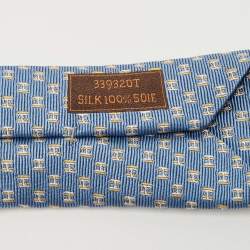 Pre Owned Hermès Blue H Pattern Silk Jacquard Slim Tie