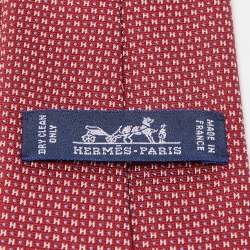 Pre Owned Hermès Red 7 Mega Chariot Silk Jacquard Slim Tie