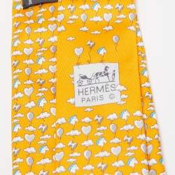 Hermès Yellow Up In The Clouds Printed Silk Slim Tie