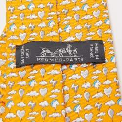 Hermès Yellow Up In The Clouds Printed Silk Slim Tie