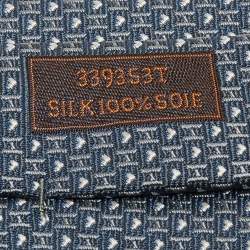 Pre Owned Hermes Blue Heart Patterned Silk Skinny Tie
