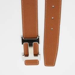 Pre Owned Hermes Gold/Black Chamonix and Togo Leather H Buckle Reversible Belt 90CM