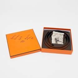 Pre Owned Hermes Gold/Black Chamonix and Togo Leather H Buckle Reversible Belt 90CM