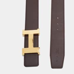 مملوكة مسبقًا Hermes Chocolat/Rouge Sift and Epsom Leather Constance Reversible Belt 95 CM