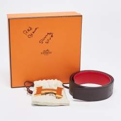 مملوكة مسبقًا Hermes Chocolat/Rouge Sift and Epsom Leather Constance Reversible Belt 95 CM