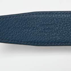 Hermes Black/Bleu de Prusse Chamonix and Togo Leather H Buckle Belt 110CM