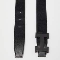 Hermes Black/Bleu de Prusse Chamonix and Togo Leather H Buckle Belt 110CM