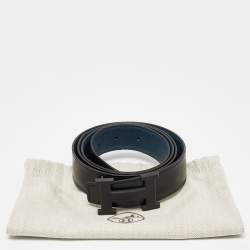 Hermes Black/Bleu de Prusse Chamonix and Togo Leather H Buckle Belt 110CM