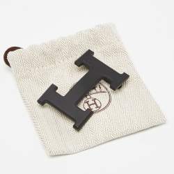 Hermes Black/Bleu de Prusse Chamonix and Togo Leather H Buckle Belt 110CM