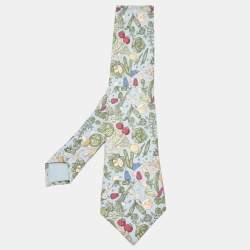 Pre Owned Hermes Multicolor Vegetables Print Silk Tie