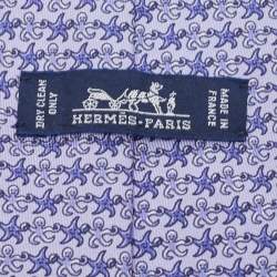 Pre Owned Hermes Blue Octopus & Starfish Print Silk Tie 