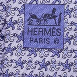 Pre Owned Hermes Blue Octopus & Starfish Print Silk Tie 