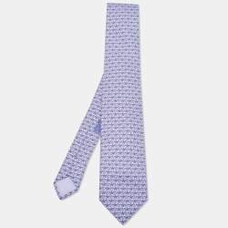 Pre Owned Hermes Blue Octopus & Starfish Print Silk Tie 