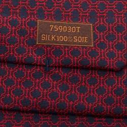 Pre Owned Hermes Navy Blue/Red Horsebit Patterned Silk Traditional Tie