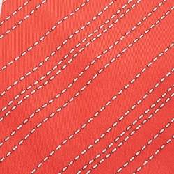 Hermes Orange Dotted Diagonal Linear Print Silk Tie 