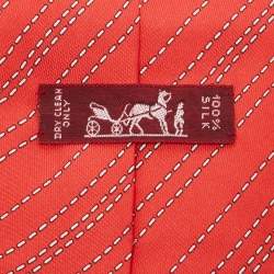 Hermes Orange Dotted Diagonal Linear Print Silk Tie 