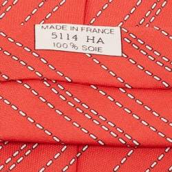 Hermes Orange Dotted Diagonal Linear Print Silk Tie 