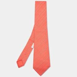 Hermes Orange Dotted Diagonal Linear Print Silk Tie 