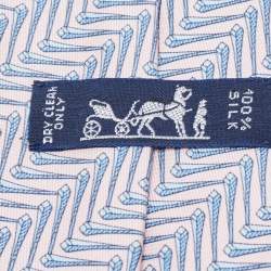 Pre Owned Hermes Light Pink/Blue Geometric Print Silk Traditional Tie