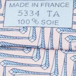 Pre Owned Hermes Light Pink/Blue Geometric Print Silk Traditional Tie