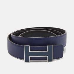Hermes Bleu Saphir/Noir Epsom and Swift Leather Quizz H Reversible Belt 95 CM